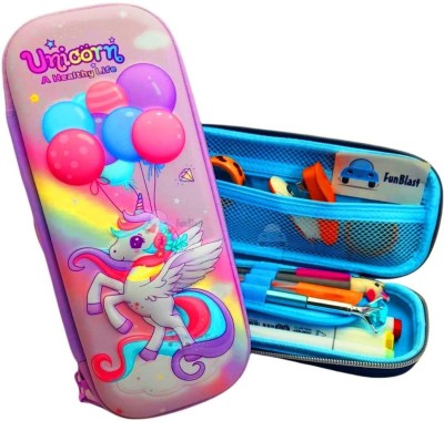 FunBlast Pencil Box for Kids Balloon Unicorn Art Canvas Pencil Box(Set of 1, Pink)