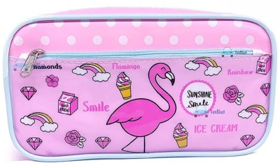 FunBlast Pencil Pouches for Girls Flamingo Art Artificial Leather Pencil Box(Set of 1, Pink)