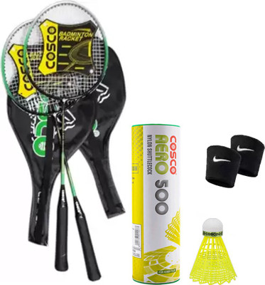 COSCO CB-885 Badminton Racket and Aero 500 Shuttle Box and Pair Wrist Band Badminton Kit