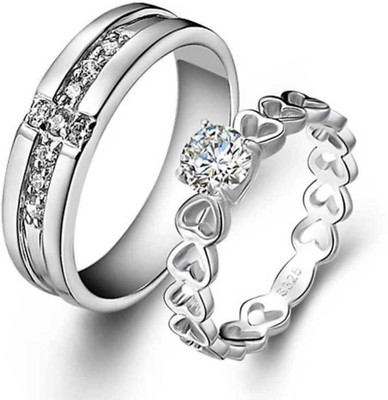 Alifhub Metal, Alloy Silver, Rhodium, Titanium, Sterling Silver Plated Ring Set