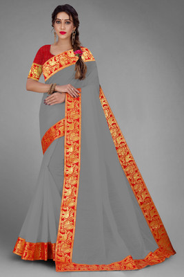 Volmina Solid/Plain Chanderi Cotton Blend Saree(Grey)