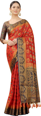 PICKWELL Self Design Banarasi Cotton Silk Saree(Multicolor)