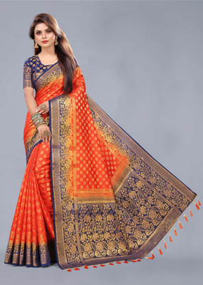DHRUTI TEXTILES Self Design Banarasi Cotton Silk Saree(Multicolor)