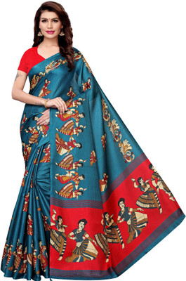 Priyashi Printed Madhubani Art Silk Saree(Blue)