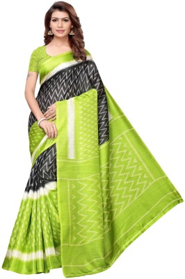 Priyashi Printed Kalamkari Art Silk Saree(Dark Green)