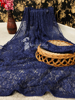 AVANTIKA FASHION Embellished, Woven, Dyed, Solid/Plain Bollywood Net Saree(Blue)