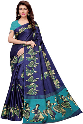 Priyashi Printed Kalamkari Art Silk Saree(Dark Blue)