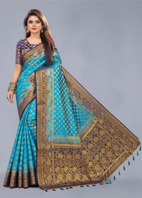 DHRUTI TEXTILES Self Design Banarasi Cotton Silk Saree(Multicolor)