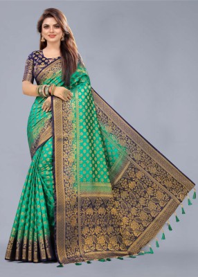 FINE WEAR Self Design Banarasi Cotton Silk Saree(Multicolor)