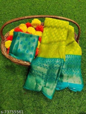 mahalaxmi fab Geometric Print, Animal Print Bollywood Chiffon, Brasso Saree(Light Blue, Green)