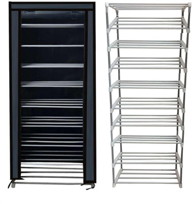 SANAMSTORE 9 Layer Metal Pipe with Non-Woven Fabric Cover Shoe/Toy/Books Rack-Black Metal Collapsible Shoe Stand(Black, 9 Shelves, DIY(Do-It-Yourself))