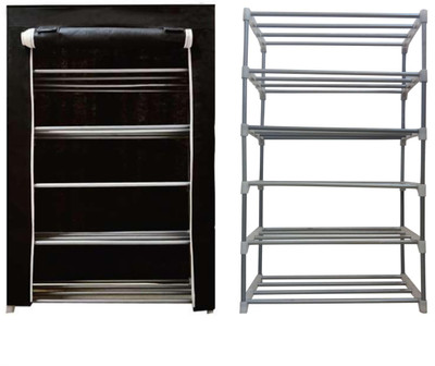 SANAMSTORE 5 Layer Metal Pipe with Non-Woven Fabric Cover Shoe/Toy/Books Rack-Black Metal Collapsible Shoe Stand(Black, 5 Shelves, DIY(Do-It-Yourself))