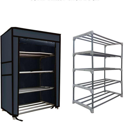 SANAMSTORE 4 Layer Metal Pipe with Non-Woven Fabric Cover Shoe/Toy/Books Rack-Black Metal Collapsible Shoe Stand(Black, 4 Shelves, DIY(Do-It-Yourself))