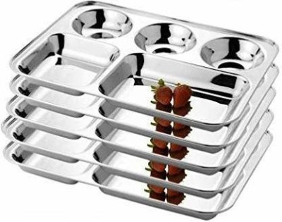 tanmay PACK OF 6 STAINLESS STEEL BHOJAN THALI, PARTITION PLATES Dinner Plate(Pack of 6)