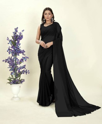 Verviza Self Design, Printed Bandhani Chiffon Saree(Black)