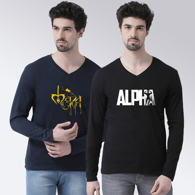 FBAR Printed Men V Neck Black T-Shirt