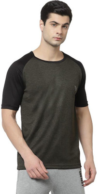 UZARUS Colorblock Men Round Neck Black, Grey T-Shirt