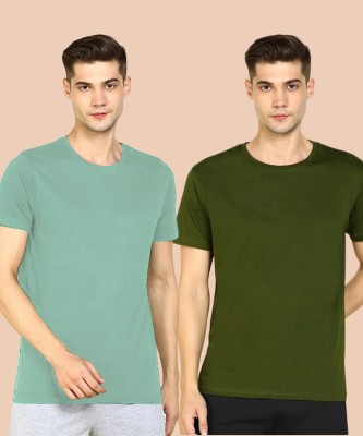 Young trendz Solid Men Round Neck Dark Green, Light Green T-Shirt