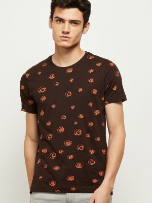 MAX Printed Men Round Neck Brown T-Shirt