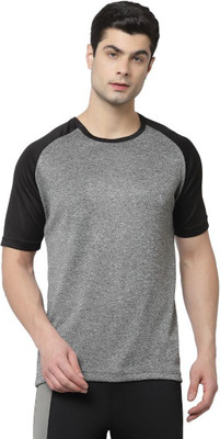 UZARUS Colorblock Men Round Neck Grey T-Shirt