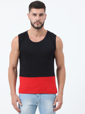 Fleximaa Colorblock Men Round Neck Red, Black T-Shirt