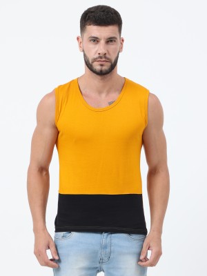 Fleximaa Colorblock Men Round Neck Black, Yellow T-Shirt