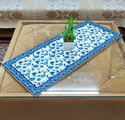 Saksham Enterprises Blue, White 91 cm Table Runner(Velvet)