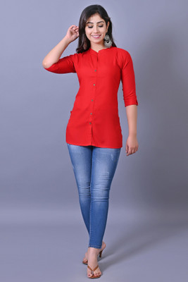SHOPPERS HUB Casual Solid Women Red Top