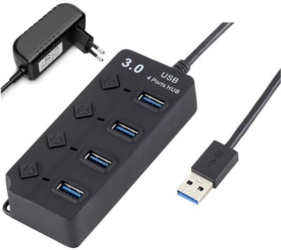 FKU 4 Ports 3.0 USB HUB Turn on/Off per Port 5 Gbps LED Indication & Adapter 5V USB Adapter(Black)