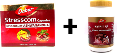 Dabur Stresscom capsule(12x10) and Ashwagandha Churna(100gm)(Pack of 2, 10 Capsules, 100 g)