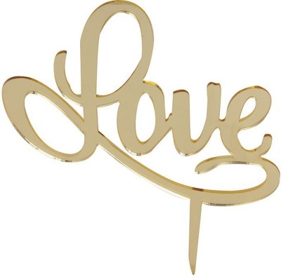 Flour Butter Chocolate Acrylic Topper - Love Gold - FBC0049 Cake Topper(Gold Pack of 1)