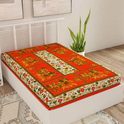 UNIQCHOICE 150 TC Cotton Single Printed Flat Bedsheet(Pack of 1, Orange)