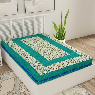 UNIQCHOICE 120 TC Cotton Single Floral Flat Bedsheet(Pack of 1, Blue)