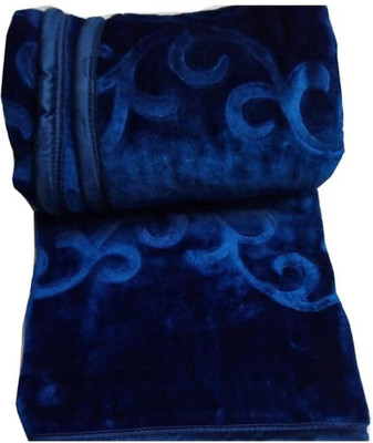 MFI Self Design Single Mink Blanket for  Heavy Winter(Woollen Blend, Dark Blue)