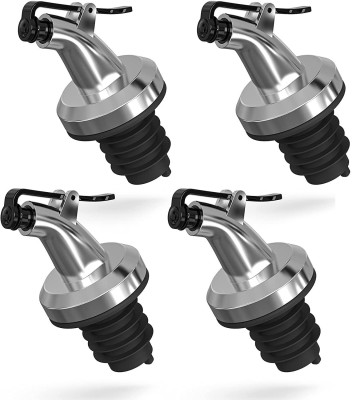 SIOPAWORLD Oil Dispenser,Leak-Proof Pour Spout Bottle Cap (Pack Of 4) Plastic Bottle Stopper(Silver, Black)