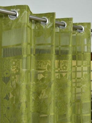 Lucacci 153 cm (5 ft) Net Transparent Window Curtain (Pack Of 2)(Printed, Green)
