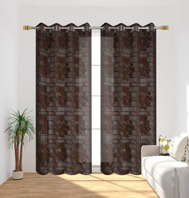rensum 275 cm (9 ft) Net Semi Transparent Long Door Curtain (Pack Of 2)(Printed, DARK Brown)