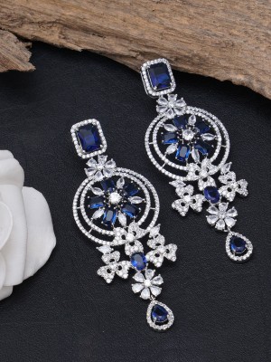 Karatcart Silver Tone Blue American Diamond Studded Dangler Zircon Stone Drops & Danglers