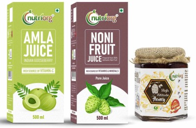 Nutriorg Amla Juice & Noni Juice with Certified Organic High Altitude Honey Combo(Amla Juice 500 ml, Noni Juice 500 ml, Certified Organic High Altitude Honey 250gms)