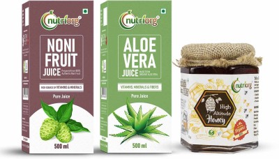 Nutriorg Noni Juice & Aloevera Juice with Certified Organic High Altitude Honey Combo(Noni Fruit Juice 500ml, Aloe vera Juice 500ml, Honey 250ml)