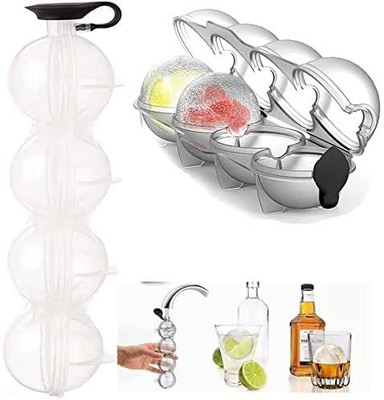 Vayragya mart 4 Hole Ice Cube Ball Maker Tray |Leak Proof Plastic, Silicone Ice Ball Tray White Plastic Ice Cube Tray(Pack of1)