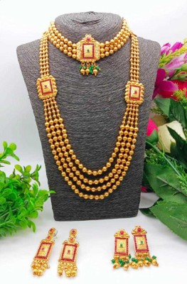 Royal Jewellry Brass Gold-plated Gold, Green, Pink Jewellery Set(Pack of 1)