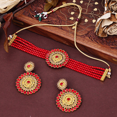 Shostopper by Sukkhi Zinc Gold-plated Red Jewellery Set(Pack of 1)