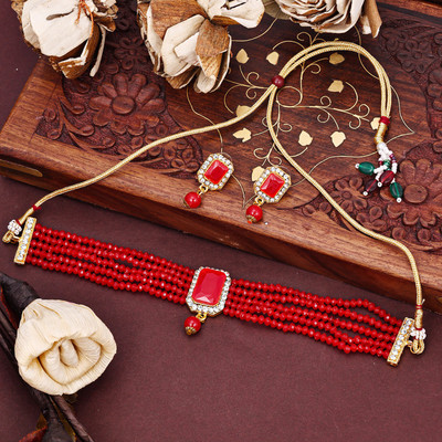Shostopper by Sukkhi Zinc Gold-plated Red Jewellery Set(Pack of 1)