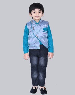 Bold Born Boys Casual Shirt Jacket, Jeans(Sea Green Grey)