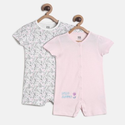 MINI KLUB Romper For Baby Girls Self Design Pure Cotton(Multicolor, Pack of 2)
