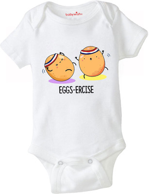 Babywish Romper For Baby Boys & Baby Girls Casual Printed Polycotton(White, Pack of 1)
