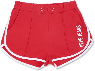 Pepe Jeans Short For Girls Casual Solid Pure Cotton(Red, Pack of 1)