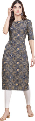 EthnicBasket Women Printed Straight Kurta(Dark Blue)