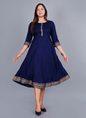 KK FASHION Women Solid Flared Kurta(Blue)